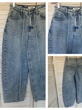 Vigoss Barrel Baggy Light Blue High-Rise Front Frayed Seam  SZ 24